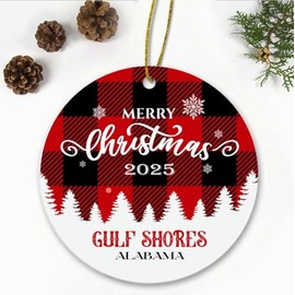 Merry Christmas Gulf Shores Alabama Ornament2025 - Xmas Holiday Keepsake for Decor Gulf Shores AL Ornament Souvenir Gift Family Friends - New Home Ornament 3" Plastic