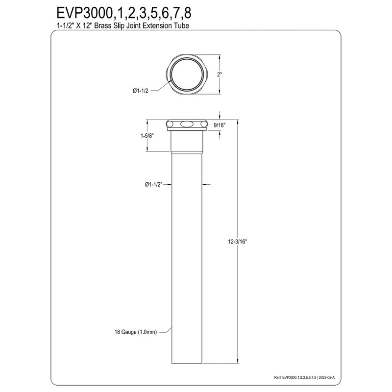 Kingston Brass EVP3002 Century 1-1/2" x 12" Slip Joint Tailpiece