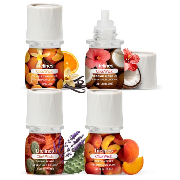 ClickWick Essential Oil Blends for Lifelines Diffusers, 4-Pack Sun-Kissed Escape