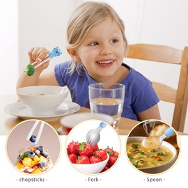 3Pcs Kids Training Chopsticks,Kids Chopsticks Reusable Cat Childrens Chopsticks Learning Chopsticks Easy to Use Right Learning Chopsticks for Children Toddler Beginners,Include Spoon Portable Box,Blue