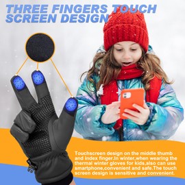 Children's Winter Gloves, -20°C, Children's Gloves, Windproof, Warm Winter Gloves, Touch Screen, Outdoor Sports Cycling Gloves for Boys and Girls, Kids Non-Slip Windproof Running Gloves