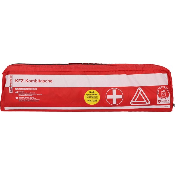 Cartrend 7730044 First Aid Kit with Velcro Fastening DIN 13164 Red with Maltese First-Aid Guide for Immediate Life-Saving Measures