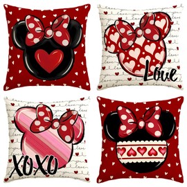 Valentines Day Pillow Covers Set of 4 Galentines Day Throw Pillow Cases Pink Cartoon Mouse Decor Valentines Day Decorations for Home Party