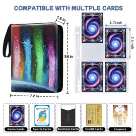 Premium 400 Pockets Trading Card Binder,4 Pocket Cards Collect Albums Book Holder with Zipper and 50 Removable Sleeves,for Game Sport Cards