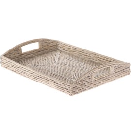 KOUBOO 1020043 La Jolla Rattan Rectangular Serving Tray, 18" x 13.5" x 3.5", White Wash