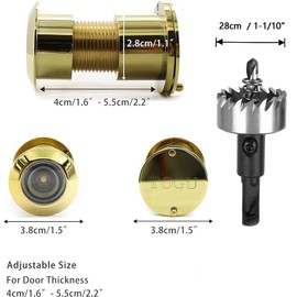 TOGU 3828 Brass Extra Larger peep Holes for Door with 1-1/10“ Drill Bit, 220-degree Door viewer Peephole with Privacy Cover, Fitting Door Thick from 1-3/5" to 2-1/5", PVD Gold Finish