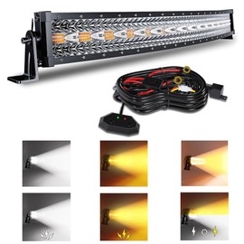 SLARY 32 Inch 180W Curved LED Light Bar White/Amber Flasing Strobe Light with Six Modes Driving Fog Lights Spot Flood Combo Bumper Lights with Switch Wiring Harness for Offroad Truck 4WD SUV ATV UTV