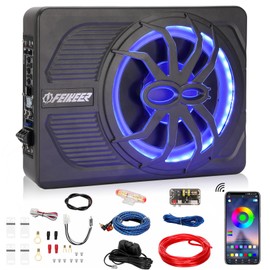 Feikeer 10" 800W Under Seat Car Subwoofer, Blue-Tooth Subwoofers for Cars with Multicolored LED Ambient Light, Portable Audio Save Cars Interior Space and Easy to Install On Your Every Car Or Truck.