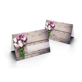 25 Place Cards (Tulip Bouquet) UV Varnish Glossy – for Wedding, Birthday, Christening, Communion, Confirmation, Anniversary as Loving Table Decoration Format 8.5 x 11.2 cm