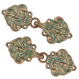 Bezelry Fleur De Lis - Cierres de gancho y ojo, paquete de 4 pares de 70 mm x 26 mm (Cobre verde)