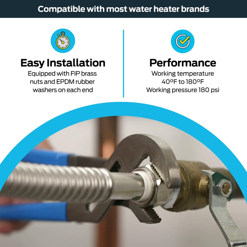Eastman 12 Inch WaterFlex Water Heater Connector, 1 Inch FIP