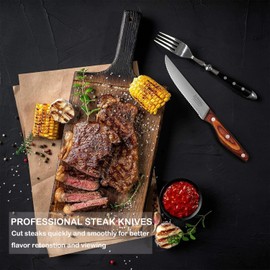 JXWING Steak Knives Set of 6, Professional German High Carbon Stainless Steel Steak Knife Set, Premium Full Tang Steak Knives with Pakkawood Handle