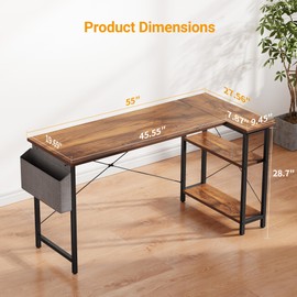 BANTI L Shaped Small Computer Desk with Storage Shelves, 55" Home Office Small Corner Desk Study Writing Table, Deep Brown