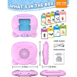 Talking Flash Cards for Toddlers, 510 Sight Words, Autism Speech Therapy Toys, Pocket Vocabulary Games for Kids Educational, Learning Montessori Toy for 2 3 4 5 Years Old Boy Girl Birthday Gifts(Pink)