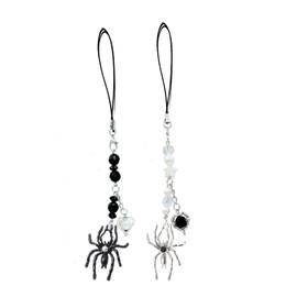 LJJINGXS Gothic Spider Phone Charm Strap with Beaded Chain and Heart Accent, Y2K Phone Charm Black and White Set of 2