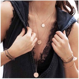Yheakne Boho Layered Coin Necklace Gold Locket Pendant Necklace Head Coin Necklace Vintage Circle Portrait Necklace Long Necklaces Jewellery for Women and Girls