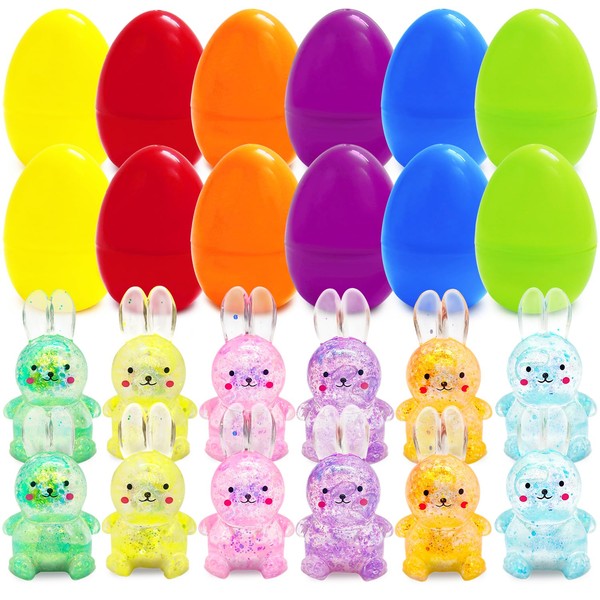 PARSUP 12PCS Easter Marble Eggs with Fidget Bunny for Easter
