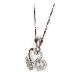 Fairy Heart Swan Motif Necklace W Swan Heart CZ Diamond Present Gift, Stone, Cubic Zirconia