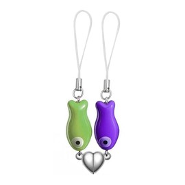 Agromusk Cute Fish Matching Keychain,Heart Phone Charms Strap Ceramic Fish Matching Couples Stuff,Valentines Day Gifts for Him Her Girlfriend Boyfriend(Green&Wine Purple)