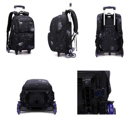 VIDOSCLA Elementary Galaxy Teens Rolling Backpack Kids Boys Luggage with Wheels Trolly BookBag for School-6 Wheels