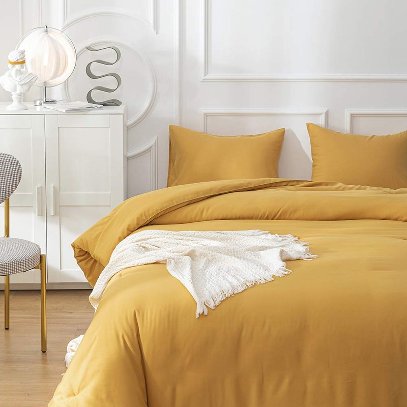 CLOTHKNOW Mustard Yellow King Size Comforter Set 3Pcs Dark Yellow
