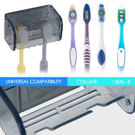 2 PCS Toothbrush Holder Wall Mounted with Cover for Bathroom, 2 Slots Toothbrush Storage Organizer for Shower, Self Adhesive Toothbrush Hanger Rack for Dorm, Cabinet (Grey)