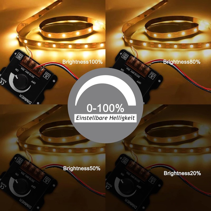 Leloco LED Light Strip Dimmer DC12V/24V PWM (Continuous Dimming), Brightness