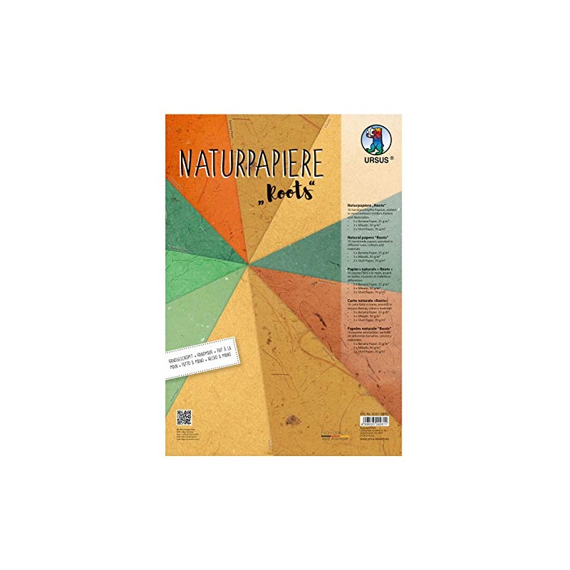 Ursus 61610005 Natural Paper Roots, 10 Sheets, in Various Sizes,