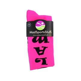 MadSportsStuff Personality Word Socks Over the Calf (Glam - Neon Pink/Black, Medium)