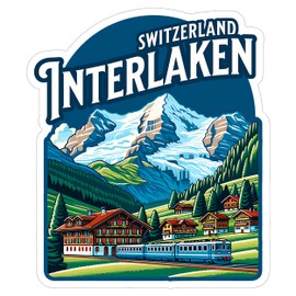 Interlaken Switzerland Sticker Travel Outdoors Decal Vinyl Small Waterproof for Water Bottle Mug Passport Scrapbook Notebook Laptop Tumbler Skateboard Computer Phone 4" ID44990