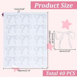 HOBBIESAY Pack of 40 Bows Crystal Stickers 6 x 5 mm Bow for Iron-On Rhinestone Bling Crystal Transfers Clear Bow Pattern Crystal Stickers for Costume Dress Decor