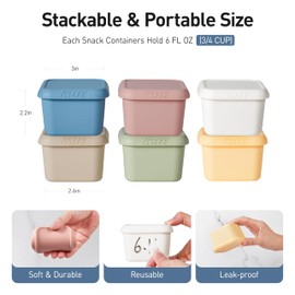 ISSEVE 6Pack 6oz Silicone Snack Containers for Kids, Reusable Small Containers with Lids, Leak Proof Silicone Food Storage Containers, Children Kids Lunch Box for Daycare, School, Travel