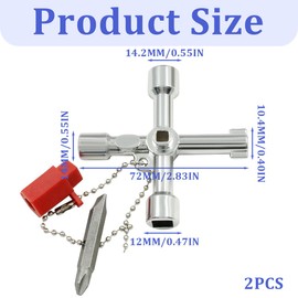 CPJJ Pack of 2 Control Cabinet Keys, 4-Way Multifunctional Key, Universal Control Cabinet Key, Zinc Alloy for Electric Water Gas Meter Box Cabinet Open Keys, Silver, silver