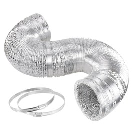 HealSmart 10" 25 Ft Aluminum Flexible Non-Insulated with 2 Duct Clamps, Dryer Vent Hose for Heating Cooling Ventilation and Exhaust Fan, Silver
