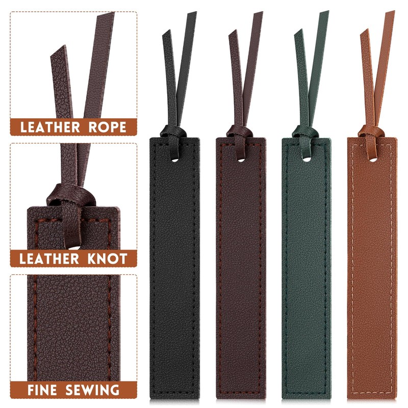 kdafio 4 Pcs Leather Bookmark, Classic Stitched Bookmark with Leather