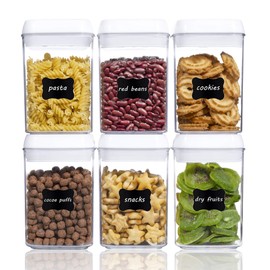 Vtopmart 6 PCS Airtight Food Storage Containers, BPA Free Plastic Snack Containers with Easy Lock Lids, for Kitchen Pantry Organization and Storage, Include 24 Labels, 0.8L