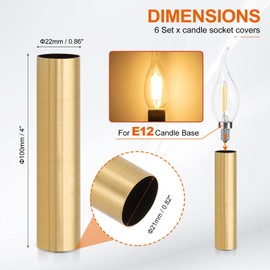 PATIKIL 4" Tall Candle Covers Sleeves, 6Pcs Metal E12 Chandelier Socket Sleeves with Insulation Heat Shrinkable Flame Retardant Tube Bulb Light Base Holder for Lamps, Golden