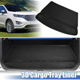 X AUTOHAUX Trunk Mat for Ford Edge 2015-2022 with 5 Seats Rear Cargo Liner Custom Fit TPE Trunk Floor Mat Waterproof Trunk Tray Carpet 3D Edge Raised Rear Cargo Mat Black