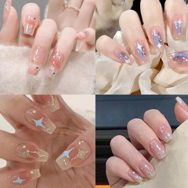 Star Nail Stickers for Nail Art, 3D Self-Adhesive Laser Black Gold Silver Stars Nail Design Decals Star Stickers Spring Summer Nail Decorations for Women DIY Manicure Nail Art Accessories 6 Sheets