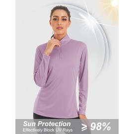 MAGCOMSEN Running Shirts for Women Plus Size 1/4 Zip Pullover Shirts Women Sun Shirt for Women Athletic Shirts Rash Guard Shirts Grey Purple