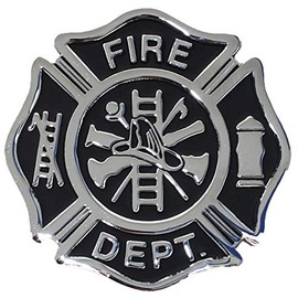 Firefighter Maltese Cross Shaped Metal Auto Emblem (Black & Chrome) - Show Your Support!