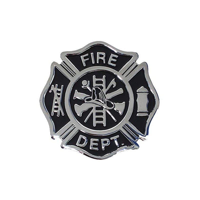 Firefighter Maltese Cross Shaped Metal Auto Emblem (Black & Chrome)