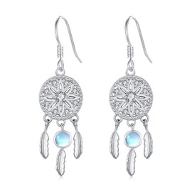 Dream Catcher Earrings Sterling Silver Moonstone Earrings for Women Moonstone Dreamcatcher Earrings Dangling Dreamcatcher Jewelry Christmas Gifts