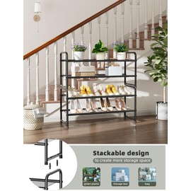 SUFAUY 2 Tier Mesh Shoes Rack for Closet, Stackable All Metal 32" w Shoe Storage Organizer, Black