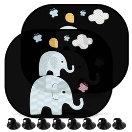 Sun Protection Car Baby, 44 x 35 cm Sun Protection for Car, Universal Car Sun Visor with UV Protection, Elephant Motif, with 8 Suction Cups for Baby, Children, Girls, Boys
