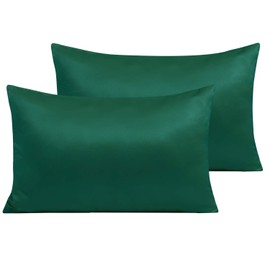 NTBAY 2 Pack Zippered Satin Pillow Cases for Hair and Skin, Luxury Standard Hidden Zipper Pillowcases Set of 2, 50x75 cm, Dark Green
