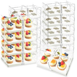 Seuqhck 15 Pack Clear Cupcake Boxes, 6 Compartment Cupcake Container Set, Stackable Plastic Dessert Box with Gift Ribbon for Muffins, Macarons, Cookies, Dessert, Party(10.5 x 7.08 x 4 Inches)