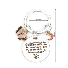Key Ring for Women, Round with Friendship Saying, Charming Butterfly and Moon Pendants, Motivational Gifts for Friends, Birthday Gift and Small Gifts for Women, silver