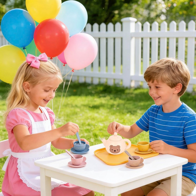 YOFOTHS Kids Silicone Tea Party Set, Pretend Play Tea Set