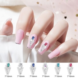 JERCLITY 30pcs 3D Silver Nail Charms Triangle Nail Charms Inlay 6 Color Drop Shape Gemstones Hollow Out 3D Nail Jewels for Acrylic Nails Jewelry Making Nail Art Accessories for Women Nail Decoration